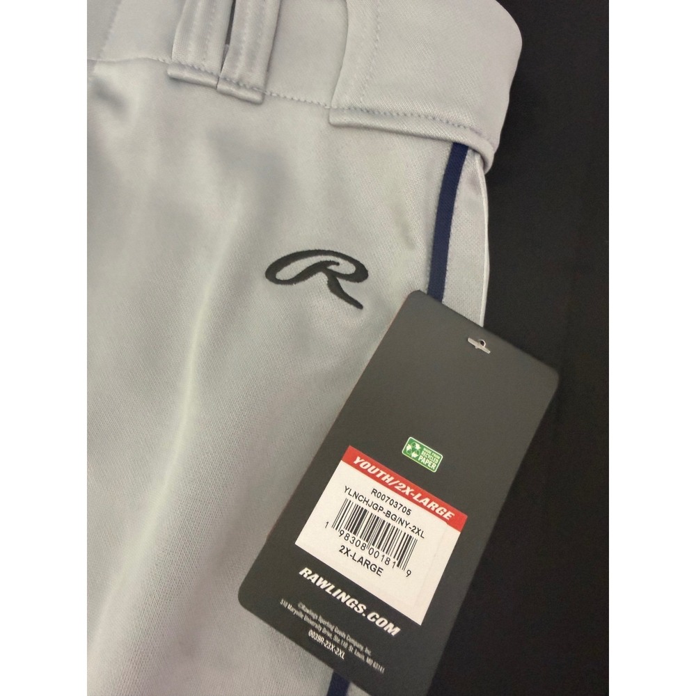 Rawlings Baseball Pants Youth 2XL Grey Navy New Piped YLNCHJGP-BG/NY-2XL - Picture 2 of 5